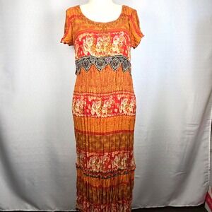 Signature Robbie Bee Floral Maxi‎ Gypsy Fairy Dress Beaded Orange Women's 10